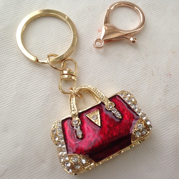 2- Way Red Enamel Rhinestone Handbag Charm- Key chain - Picture 1 of 10